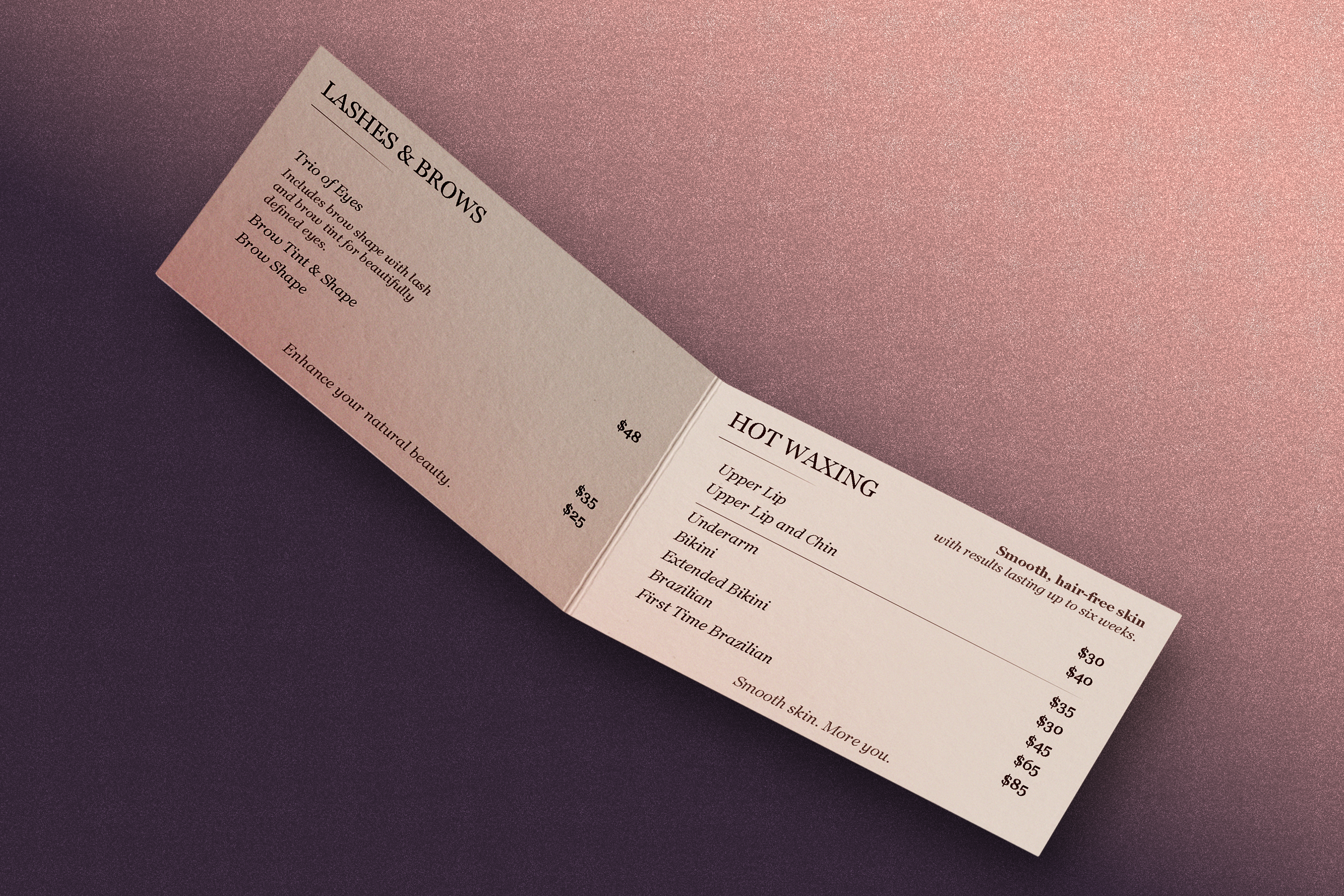 RenewYou business card opened to show the inside menu